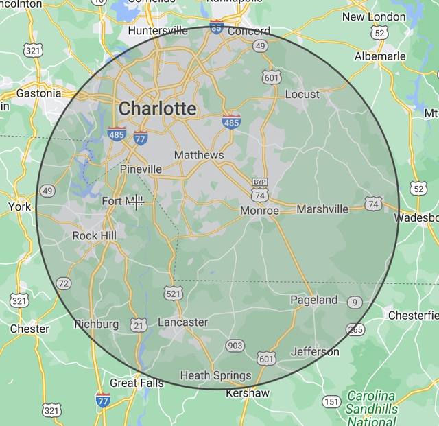 Map of the Greater Charlotte service area